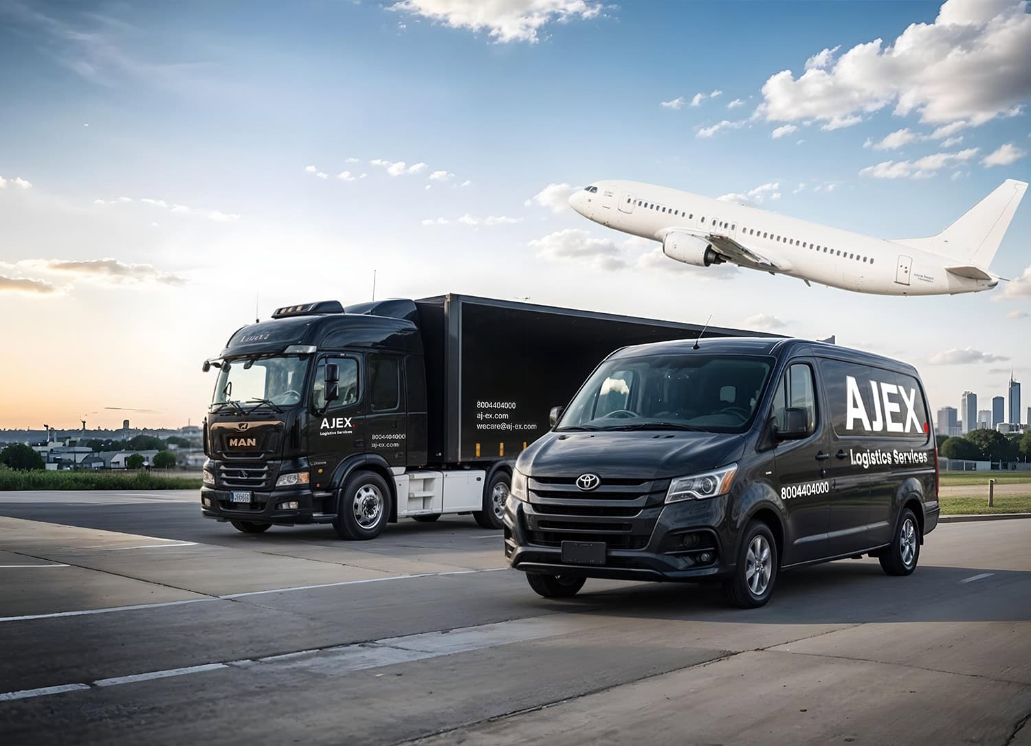 شاحنة و سيارة ايجكس متوقفتان